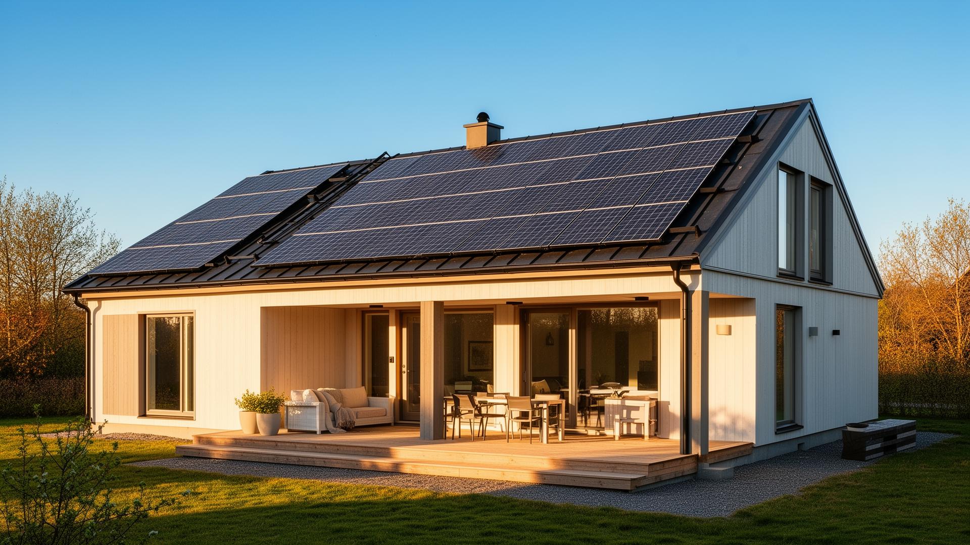 Modern svensk villa med solceller och batterilagring